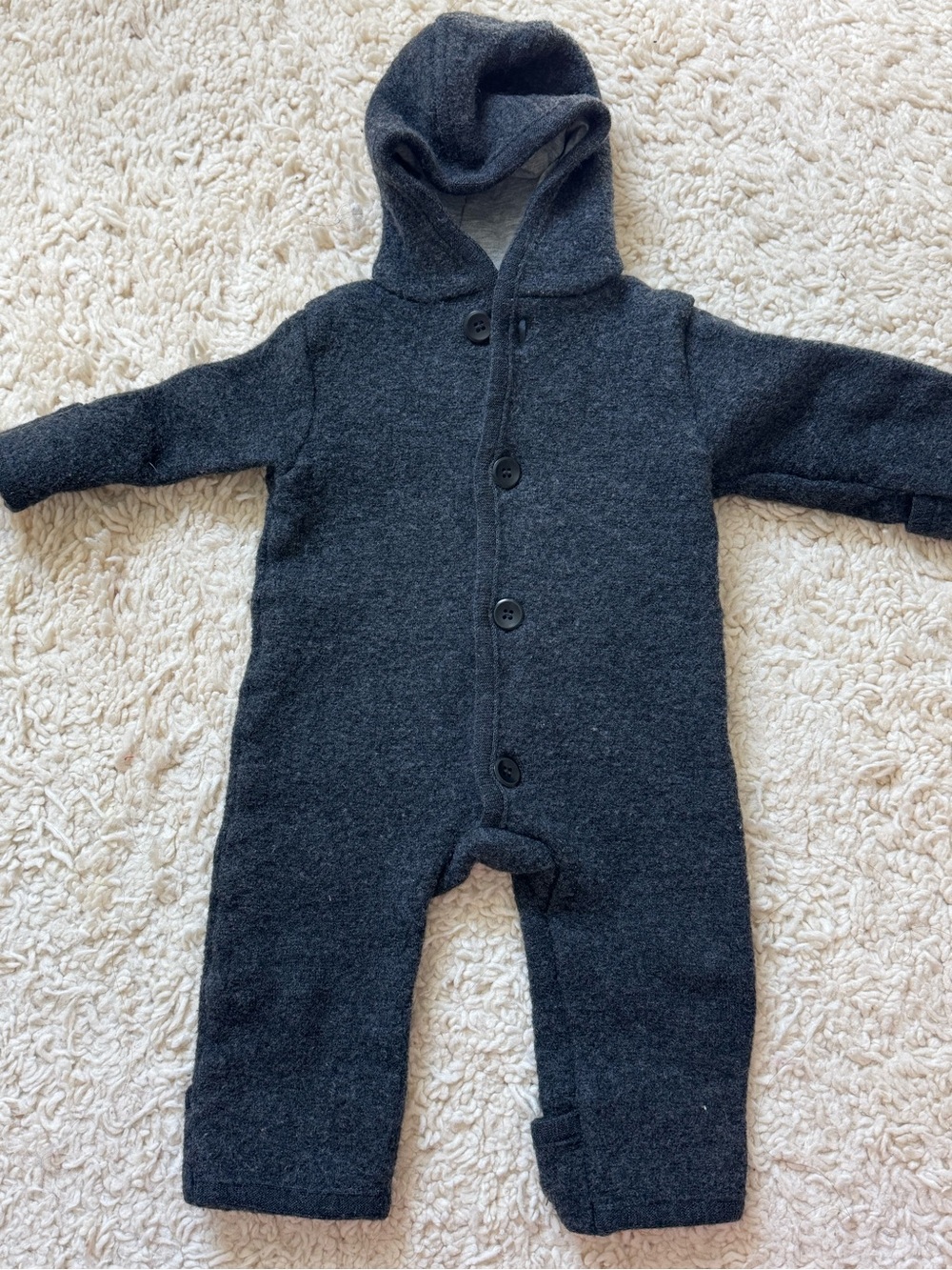 Cozy Hooded Baby One-Piece - Charcoal